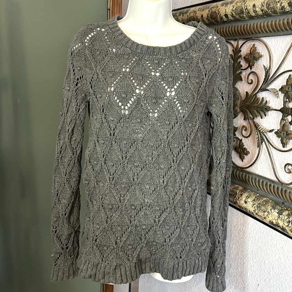 Cool Tommy Hilfiger Diamond Crochet scoop Neck Sweater Color Gray Size S/P